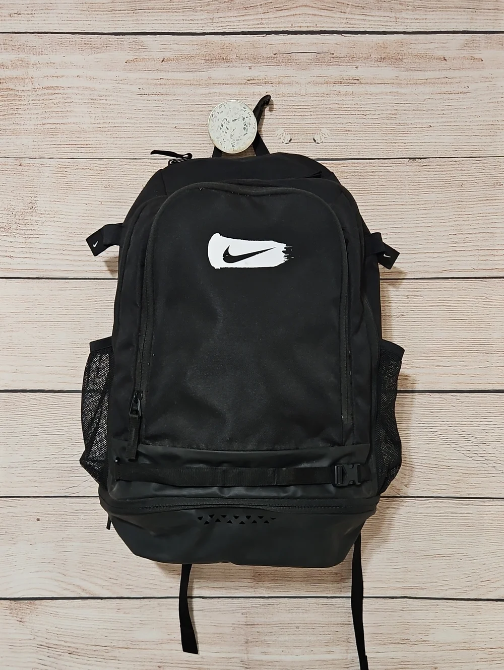 Nike Vapor Select Black Baseball Backpack with White Brushstroke Logo Detail